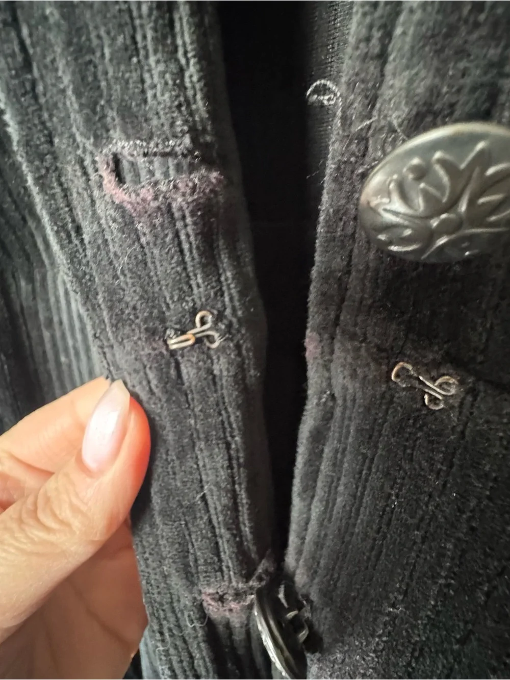 Free People Black‎ Corduroy Ribbed Coat Jacket Rare HTF Whimsigoth Grunge Goth L